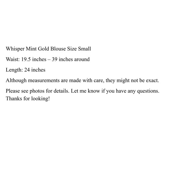 Whisper Mint Top Women's Size Small Gold White Flowers Long Sleeves 100% Cotton - Picture 7 of 7